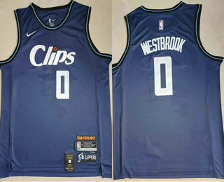 Men's Los Angeles Clippers #0 Russell Westbrook Blue 2024 City Edition Swingman Sponsor Stitched Jersey