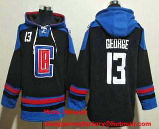 Men's Los Angeles Clippers #13 Paul George Black Ageless Must Have Lace Up Pullover Hoodie