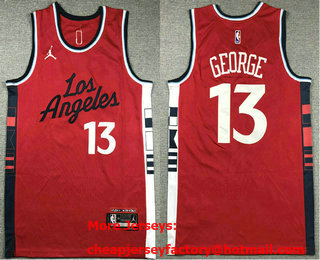 Men's Los Angeles Clippers #13 Paul George Red Statement Icon Swingman Jersey