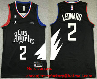 Men's Los Angeles Clippers #2 Kawhi Leonard Black 2022 Statement 6 Patch Icon Sponsor Swingman Jersey