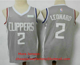 Men's Los Angeles Clippers #2 Kawhi Leonard Grey Nike Swingman 2021 Earned Edition Stitched Jersey With NEW Sponsor Logo