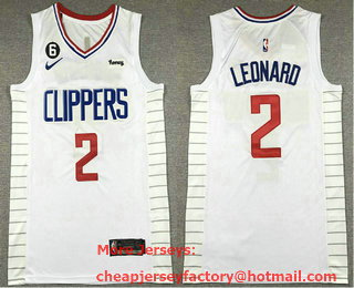 Men's Los Angeles Clippers #2 Kawhi Leonard White With 6 Patch Stitched Jersey