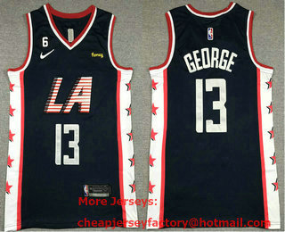 Men's Los Angeles Clippers #13 Paul George Navy Blue 6 Patch Nike 2023 Swingman City Edition Jersey With Sponsor