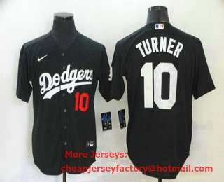 Men's Los Angeles Dodgers #10 Justin Turner Black Stitched MLB Cool Base Nike Jersey