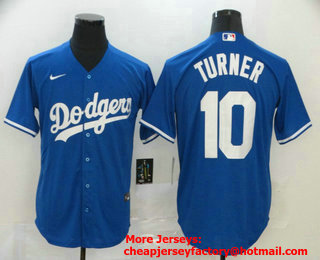 Men's Los Angeles Dodgers #10 Justin Turner Blue Stitched MLB Cool Base Nike Jersey