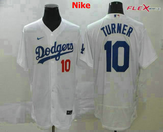 Men's Los Angeles Dodgers #10 Justin Turner White Stitched MLB Flex Base Nike Jersey