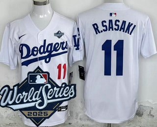 Men's Los Angeles Dodgers #11 Roki Sasaki White 2025 World Series Limited Jersey