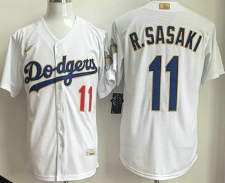 Men's Los Angeles Dodgers #11 Roki Sasaki White 2026 Gold Collection Stadium Jersey