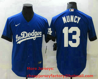 Men's Los Angeles Dodgers #13 Max Muncy Blue 2021 City Connect Cool Base Stitched Jersey