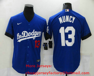 Men's Los Angeles Dodgers #13 Max Muncy Blue 2021 City Connect Number Cool Base Stitched Jersey