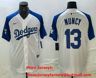 Men's Los Angeles Dodgers #13 Max Muncy White Blue Fashion Stitched Cool Base Limited Jersey 11