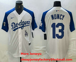 Men's Los Angeles Dodgers #13 Max Muncy White Blue Fashion Stitched Cool Base Limited Jersey 12
