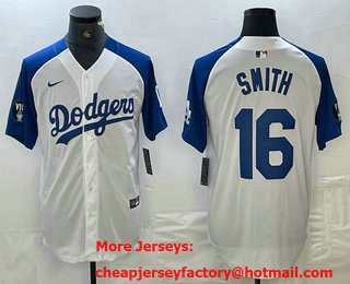 Men's Los Angeles Dodgers #16 Will Smith White Blue Fashion Stitched Cool Base Limited Jersey 11