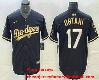 Men's Los Angeles Dodgers #17 Shohei Ohtani Black Gold Stitched Cool Base Nike Jersey 11