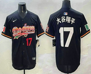 Men's Los Angeles Dodgers #17 Shohei Ohtani Black Japanese Rainbow Mexico Cool Base Stitched Jersey