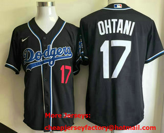 Men's Los Angeles Dodgers #17 Shohei Ohtani Black Throwback Baseball Jersey
