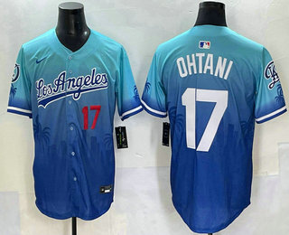 Men's Los Angeles Dodgers #17 Shohei Ohtani Blue 2025 City Connect Limited Stitched Jersey