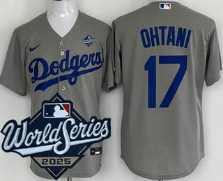 Men's Los Angeles Dodgers #17 Shohei Ohtani Gray 2025 World Series Cool Base Jersey
