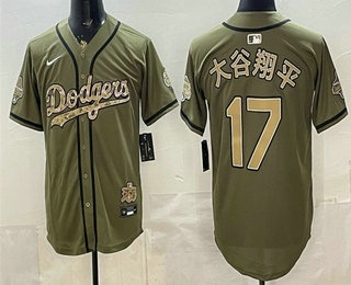 Men's Los Angeles Dodgers #17 Shohei Ohtani Japanese Military Appreciation Game Day Jersey