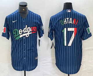 Men's Los Angeles Dodgers #17 Shohei Ohtani Mexico Blue Pinstripe Cool Base Stitched Jersey 11