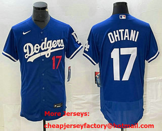 Men's Los Angeles Dodgers #17 Shohei Ohtani Number Blue Stitched Flex Base Nike Jersey