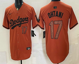 Men's Los Angeles Dodgers #17 Shohei Ohtani Number Olive Cool Base Limited Stitched Jersey 01