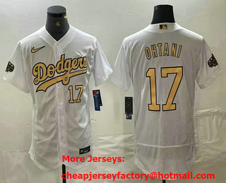 Men's Los Angeles Dodgers #17 Shohei Ohtani Number White 2022 All Star Stitched Flex Base Nike Jersey 02