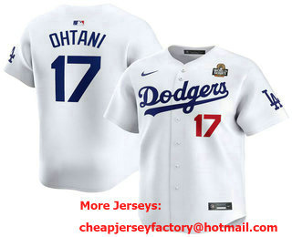 Men's Los Angeles Dodgers #17 Shohei Ohtani White 2024 World Series Limited Cool Base Stitched Jersey