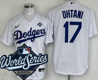Men's Los Angeles Dodgers #17 Shohei Ohtani White 2025 World Series Cool Base Jersey