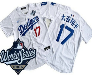 Men's Los Angeles Dodgers #17 Shohei Ohtani White Japanese 2025 World Series Limited Jersey