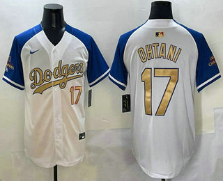 Men's Los Angeles Dodgers #17 Shohei Ohtani White Royal 2025 Gold Collection Limited Jersey