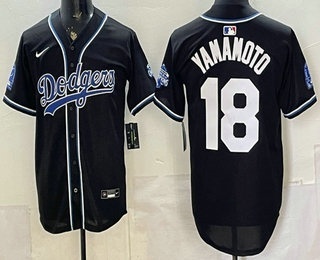 Men's Los Angeles Dodgers #18 Yoshinobu Yamamoto 2026 Black Fashion Champions Cool Base Jersey