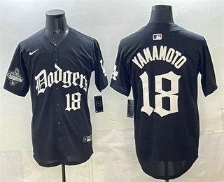 Men's Los Angeles Dodgers #18 Yoshinobu Yamamoto Black LA Gothic Style Vapor Limited Stitched Baseball Jersey