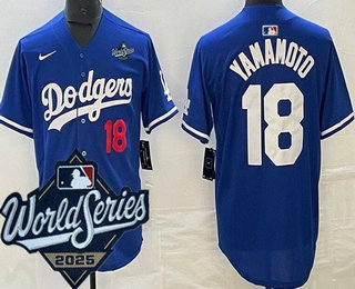 Men's Los Angeles Dodgers #18 Yoshinobu Yamamoto Blue 2025 World Series Limited Jersey