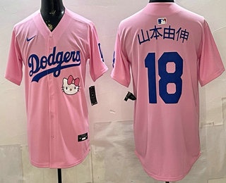 Men's Los Angeles Dodgers #18 Yoshinobu Yamamoto Pink 2025 Hello Kitty Limited Stitched Jersey