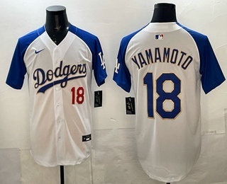 Men's Los Angeles Dodgers #18 Yoshinobu Yamamoto White Gold Limited Jersey