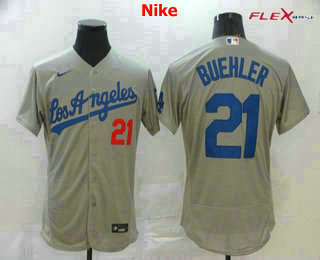 Men's Los Angeles Dodgers #21 Walker Buehler Gray Road Stitched MLB Flex Base Nike Jersey