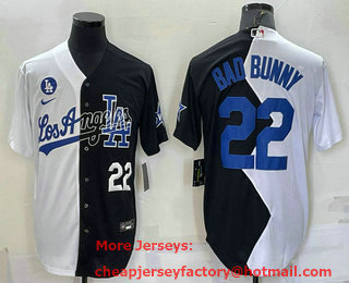 Men's Los Angeles Dodgers #22 Bad Bunny White Black Number 2022 Celebrity Softball Game Cool Base Jersey 02