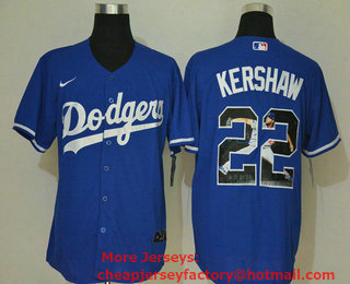 Men's Los Angeles Dodgers #22 Clayton Kershaw Blue Unforgettable Moment Stitched Fashion MLB Cool Base Nike Jersey