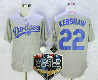 Men's Los Angeles Dodgers #22 Clayton Kershaw Gray Alternate 2018 World Series Patch Stitched MLB Majestic Cool Base Jersey