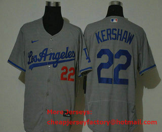 Men's Los Angeles Dodgers #22 Clayton Kershaw Gray Stitched MLB Flex Base Nike Jersey