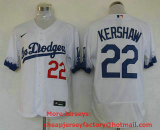 Men's Los Angeles Dodgers #22 Clayton Kershaw White 2021 City Connect Flex Base Stitched Jersey