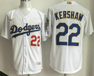 Men's Los Angeles Dodgers #22 Clayton Kershaw White 2026 Gold Collection Stadium Jersey