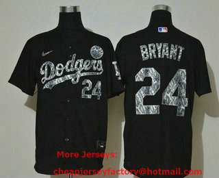 Men's Los Angeles Dodgers #24 Kobe Bryant Black Silver Mamba Stitched MLB Cool Base Nike Jersey