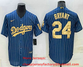 Men's Los Angeles Dodgers #24 Kobe Bryant Navy Blue Gold Pinstripe Stitched MLB Cool Base Nike Jersey