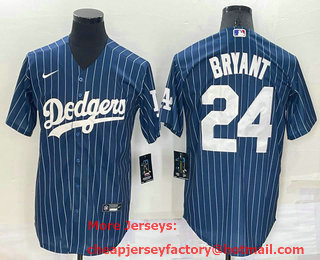 Men's Los Angeles Dodgers #24 Kobe Bryant Navy Blue Pinstripe Stitched MLB Cool Base Nike Jersey