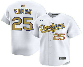 Men's Los Angeles Dodgers #25 Tommy Edman White 2025 Gold Collection Limited Jersey