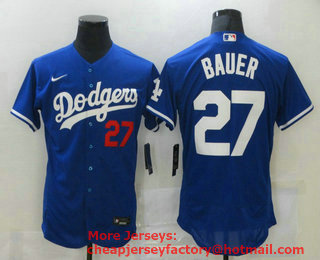 Men's Los Angeles Dodgers #27 Trevor Bauer Blue Stitched MLB Flex Base Nike Jersey