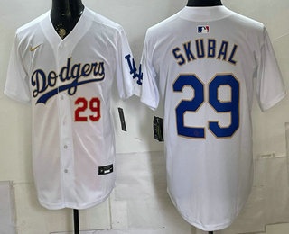Men's Los Angeles Dodgers #29 Tarik Skubal White Gold Limited Stitched Jersey