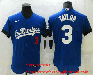 Men's Los Angeles Dodgers #3 Chris Taylor Blue 2021 City Connect Flex Base Stitched Jersey